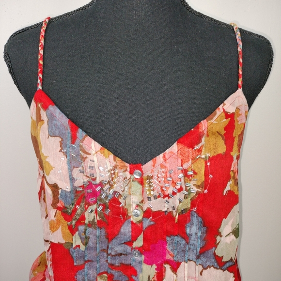 NWOT Abercrombie & Fitch Beaded Floral Peplum Braided Racerback Blouse Sz. M - Picture 2 of 11